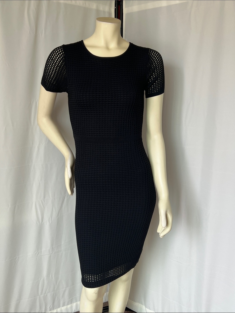 NWT John + Jenn Black Mesh Short-Sleeve Bodycon Dress